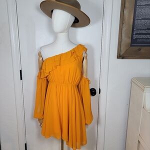Revolve x Michael Costello Everett One Shoulder Orange Shift Dress Size Small